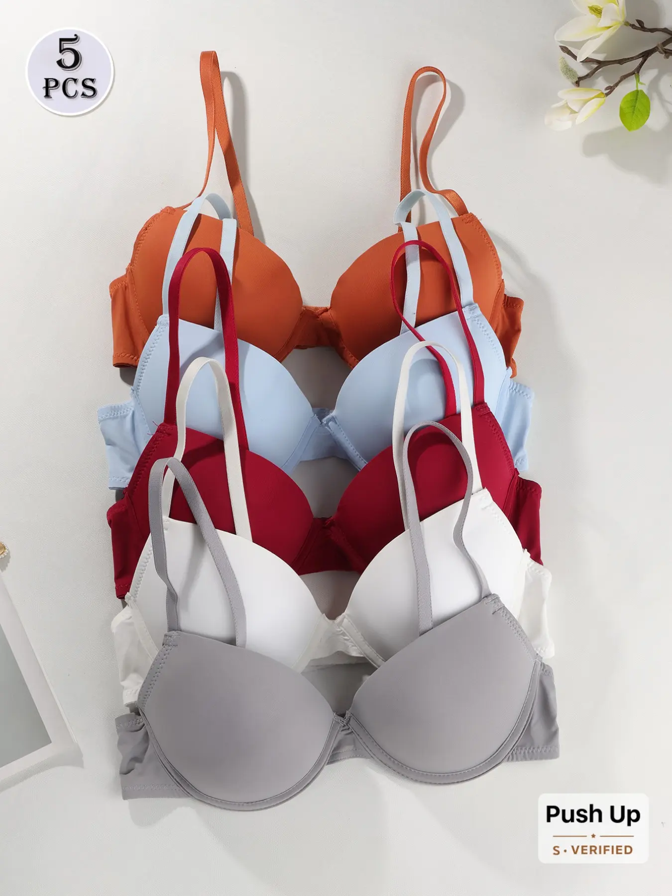 Five-Piece Women's Smooth Lingerie Set, Adjustable Straps Fashionable Simple Fit Underwear, Comfortable and Stylish Ladies' Bras with Underwire