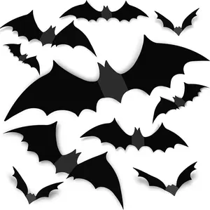 Bats Wall Decor 120PCS – 3D Black PVC Halloween Stickers for Indoor and Outdoor Decorations TDHDIKE