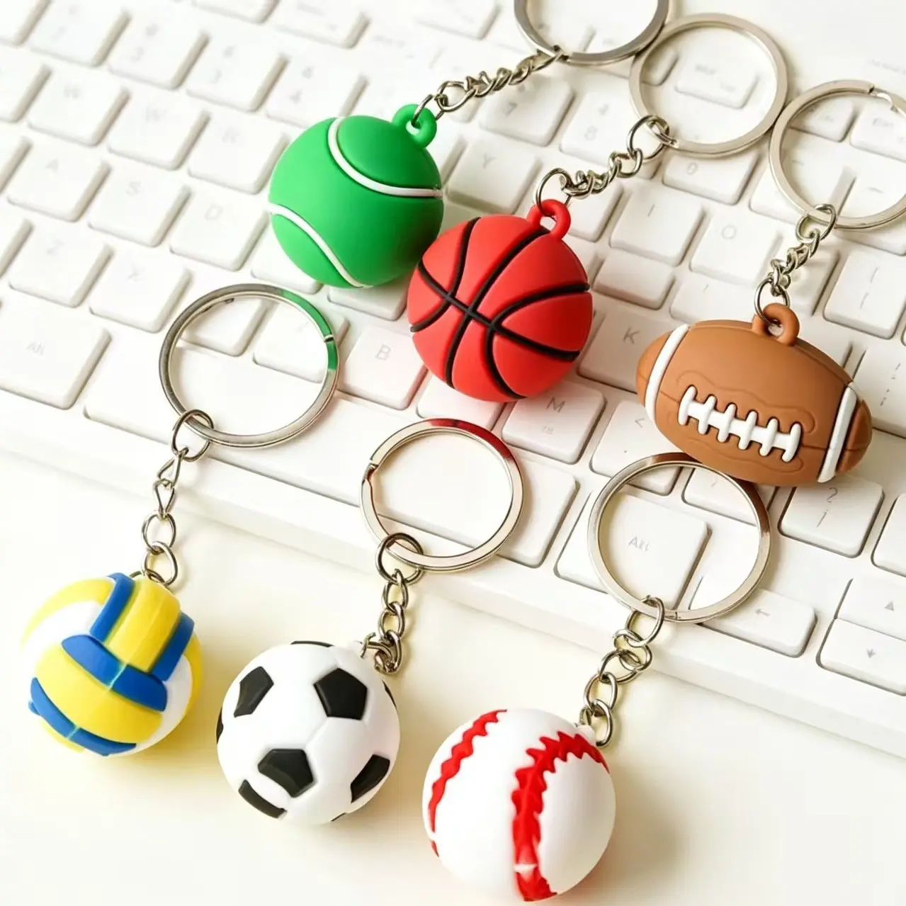 3Pcs Ball-Shaped Sports Keychains with Loop Clasp - Basketball, Football, Tennis, Volleyball Mini Charms, Luggage & Bag Accessories, Keychains for Women, Gift Ideas, Grandma Gift Ideas