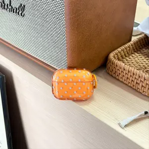 Fashionable Simple Orange Polka Point Transparent Pattern Protective Earphone Case with Orange Ring Suitable for AirPods Pro3 Pro2 1 2 3 4 Pro
