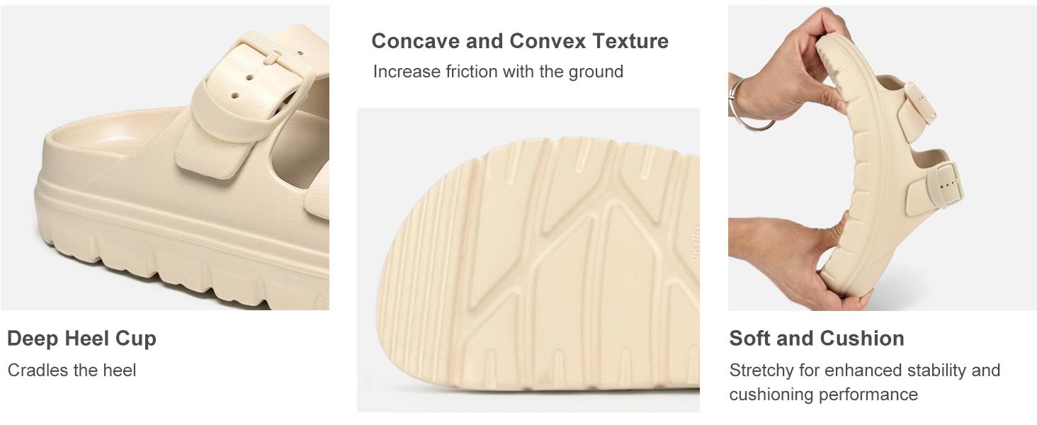 SCE Womens Platform Sandals with Arch Support, Summer Beach Slides with Adjustable Buckle, Comfort Lightweight Chunky Cushion Slip on Sandal