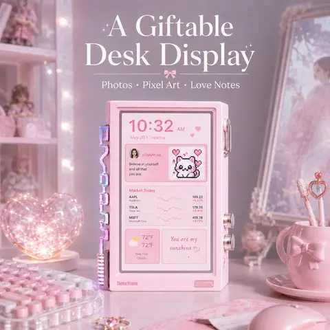Divoom Times Frame 10.1in Rectangle Pink Smart Desk Display - WiFi Digital Photo Frame with Transparent IPS Screen, 64GB Storage, Adjustable RGB Ambient Light, Pixel Art, Remote Photo Sharing, Colorful Aesthetic Home Decor for Back to School Dorm techvibe