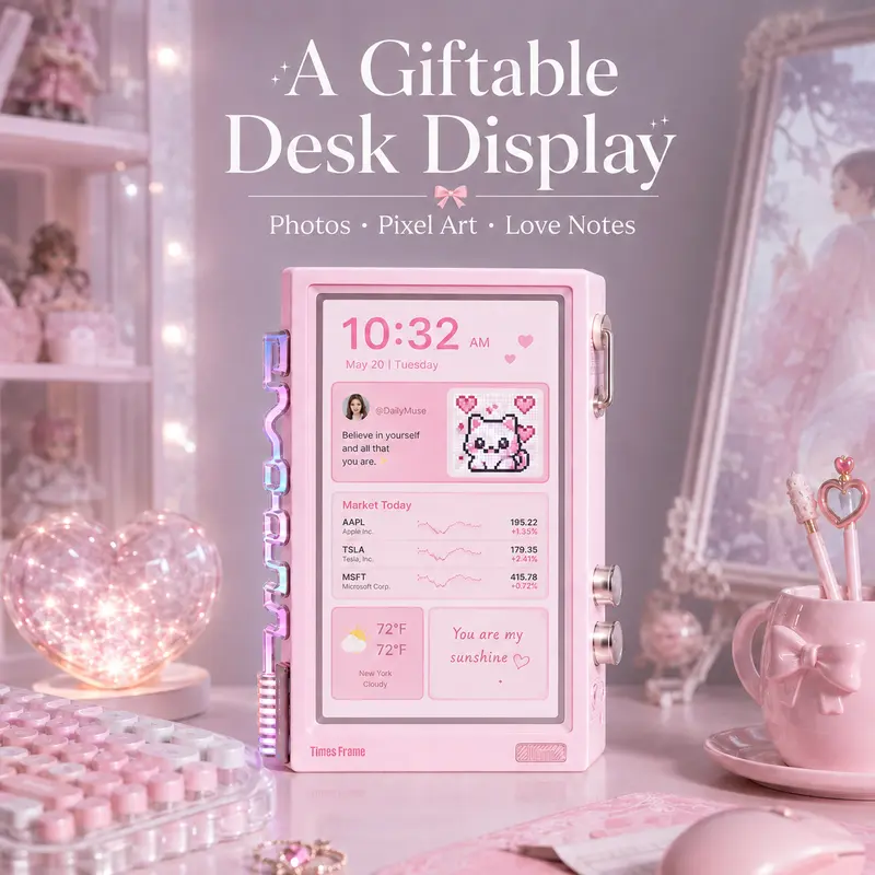 Divoom Times Frame 10.1in Rectangle Pink Smart Desk Display - WiFi Digital Photo Frame with Transparent IPS Screen, 64GB Storage, Adjustable RGB Ambient Light, Pixel Art, Remote Photo Sharing, Colorful Aesthetic Home Decor for Back to School Dorm techvibe