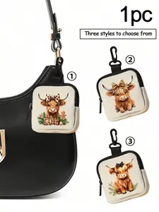 Cute Leopard Print Bow High Cow Print Zip Wallet with Safety Buckle, Multi-Functional Fabric Storage Bag, Includes Shoulder Strap, Perfect for Coins Cash Cards Keys Headphones and Small Essentials