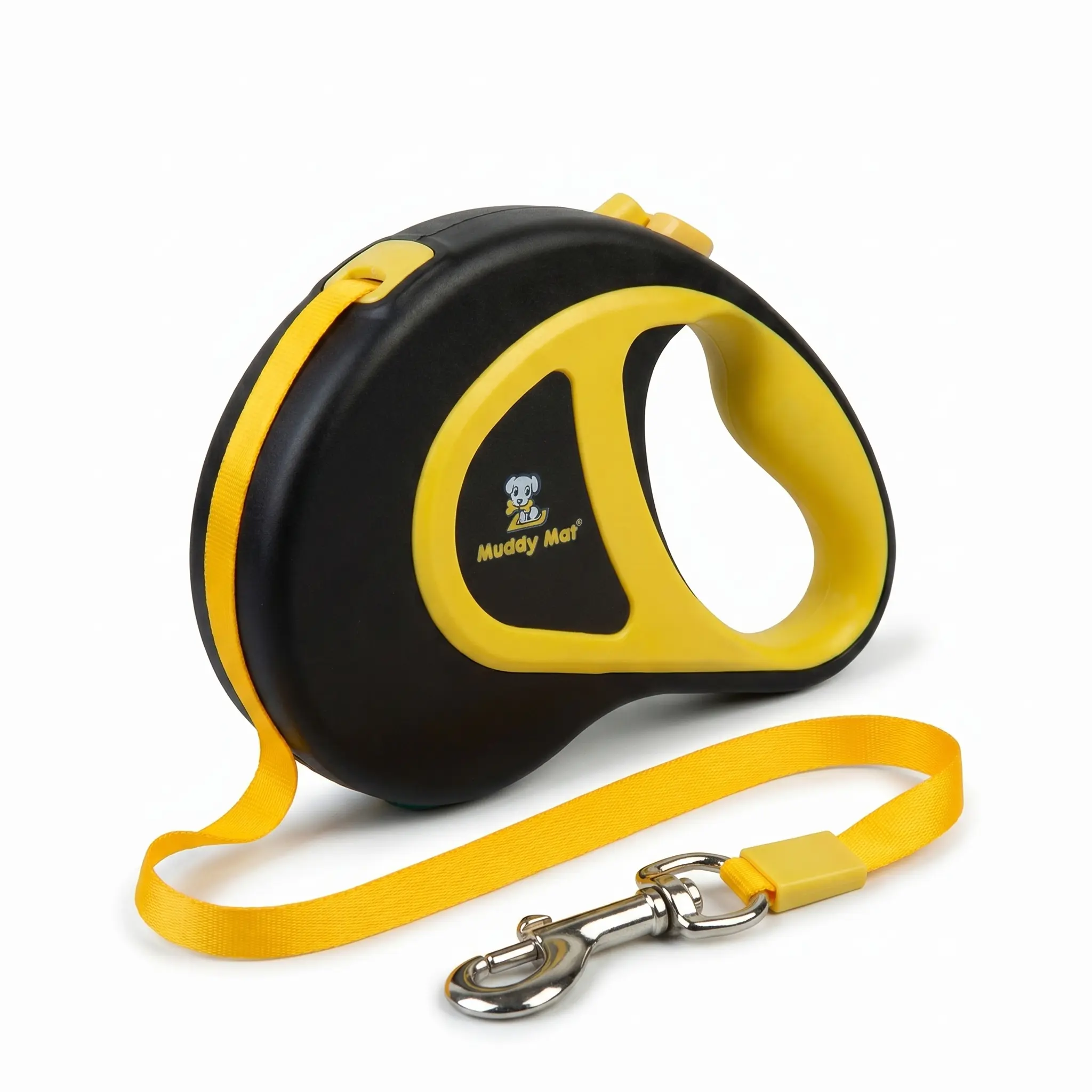 Muddy Mat Retractable Dog Leash – 16 ft Heavy Duty Tape Leash for Small & Medium Dogs up to 44 lbs | One-Button Brake, 360° Tangle-Free | Ergonomic Grip