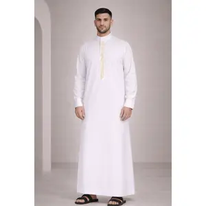 Royal Ivory Gold Embroidered Saudi Thobe - Men