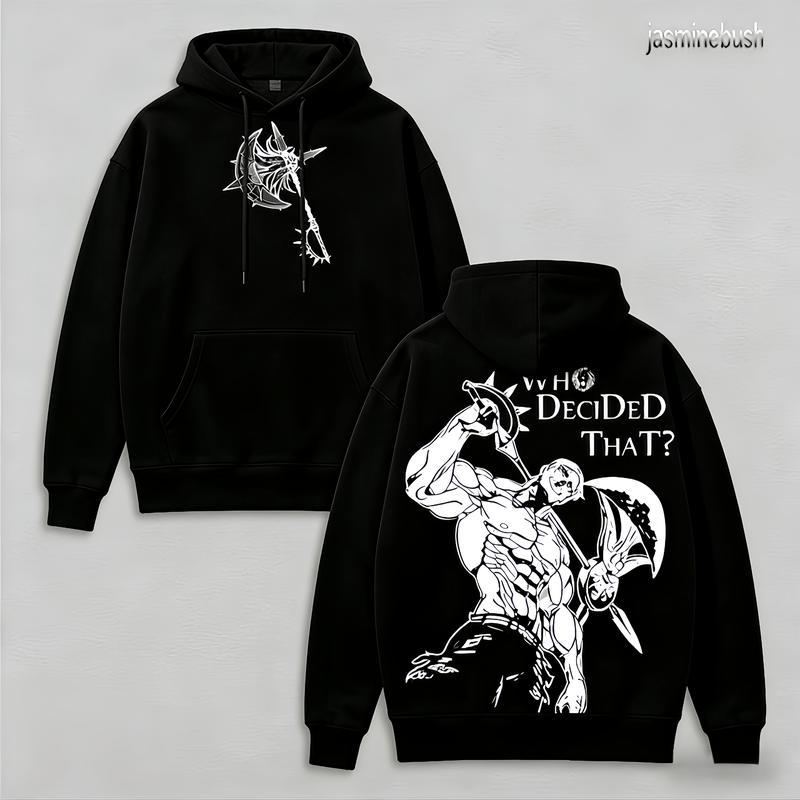 Seven Deadly Sins Escanor Oversized Tee - "Who Decided That" Pride Sin Retro Graphic Heavy Cotton Unisex Anime Streetwear Gift For Fans Pullover Womenswear Hoodie Sweatshirts Tops