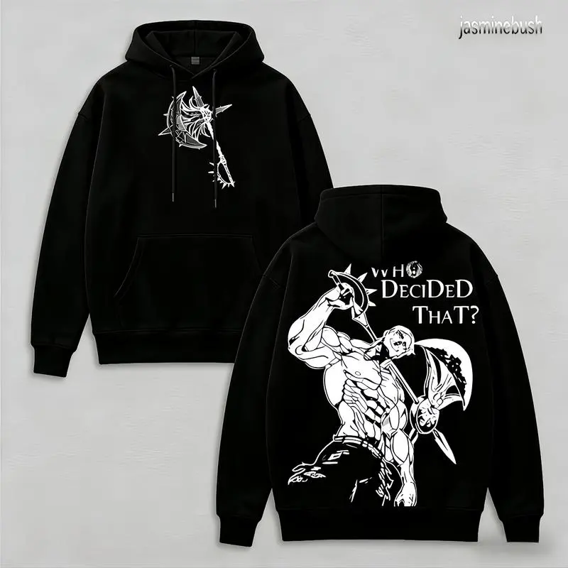 Seven Deadly Sins Escanor Oversized Tee - "Who Decided That" Pride Sin Retro Graphic Heavy Cotton Unisex Anime Streetwear Gift For Fans Pullover Womenswear Hoodie Sweatshirts Tops