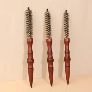 Wooden Handle Round Hair Brush, 1 Count Portable Hair Styling Comb, Heatless Hair Styling Tool for Home & Salon Use