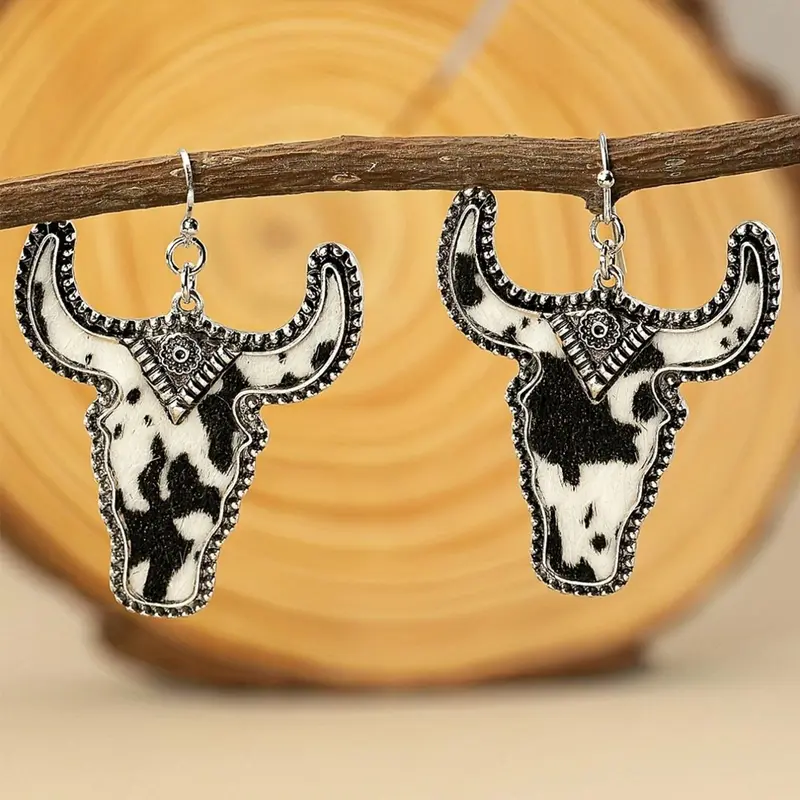 Vintage Cow Head Shaped Dangle Earrings (1 Pair), Western Cowboy Style Leopard & Cow Print Earrings, Animal Print Earrings, Hollow Out Design Earrings for Women, Trendy Jewelry Gift for Party and Daily Life, Casual Yet Chic, Trendy Jewellery Accessories