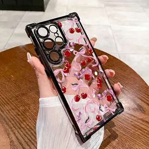 Phone Case: Bow Cherry High-quality Electroplated Four Corner Protective Phone Case Suitable for Samsung GalaxyA12/13/14/15/16/21/22/23/24/25/26/32/33/34/35/36/50/5152/53/54/55/56/73, S25+/S24/S23/S22/S21/S20/FE/Ultra/Plus/4G, 5G
