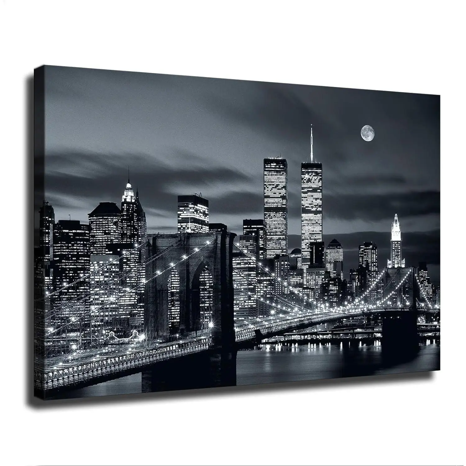 ARtray New York World Trade Center Brooklyn Bridge Twin Towers Graphic Canvas Print Photo, HD Synthetic House Wall Art, 24x36 in Framed Home Decor Poster for Bedroom Living Room