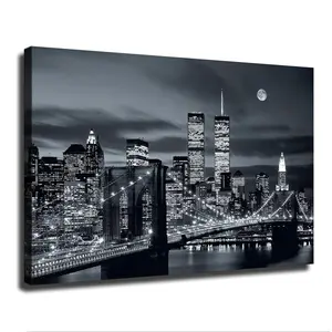 ARtray New York World Trade Center Brooklyn Bridge Twin Towers Canvas Decorative Poster Home Decor Art HD Pictures Bedroom Living Room Wall Art (24x36inch-Framed)