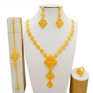 Luxury Dubai Jewelry Gold Plated Necklace Large Set Women's Exquisite Bracelet Flower Nail Design Casual Style Jewelry Perfect Gift for Her