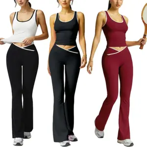 Women's Yoga 2-Piece Set Colorblock High-Waisted Flared Leggings & Tank Top Breathable QuickDry Workout Outfit for Gym
