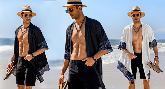 COOFANDY Men's Jackets Ruffle Shawl Collar Lightweight Cardigan Long Kimono Jackets Open Front Drape Cape Coat Casual Gift Ideas Cotton Menswear