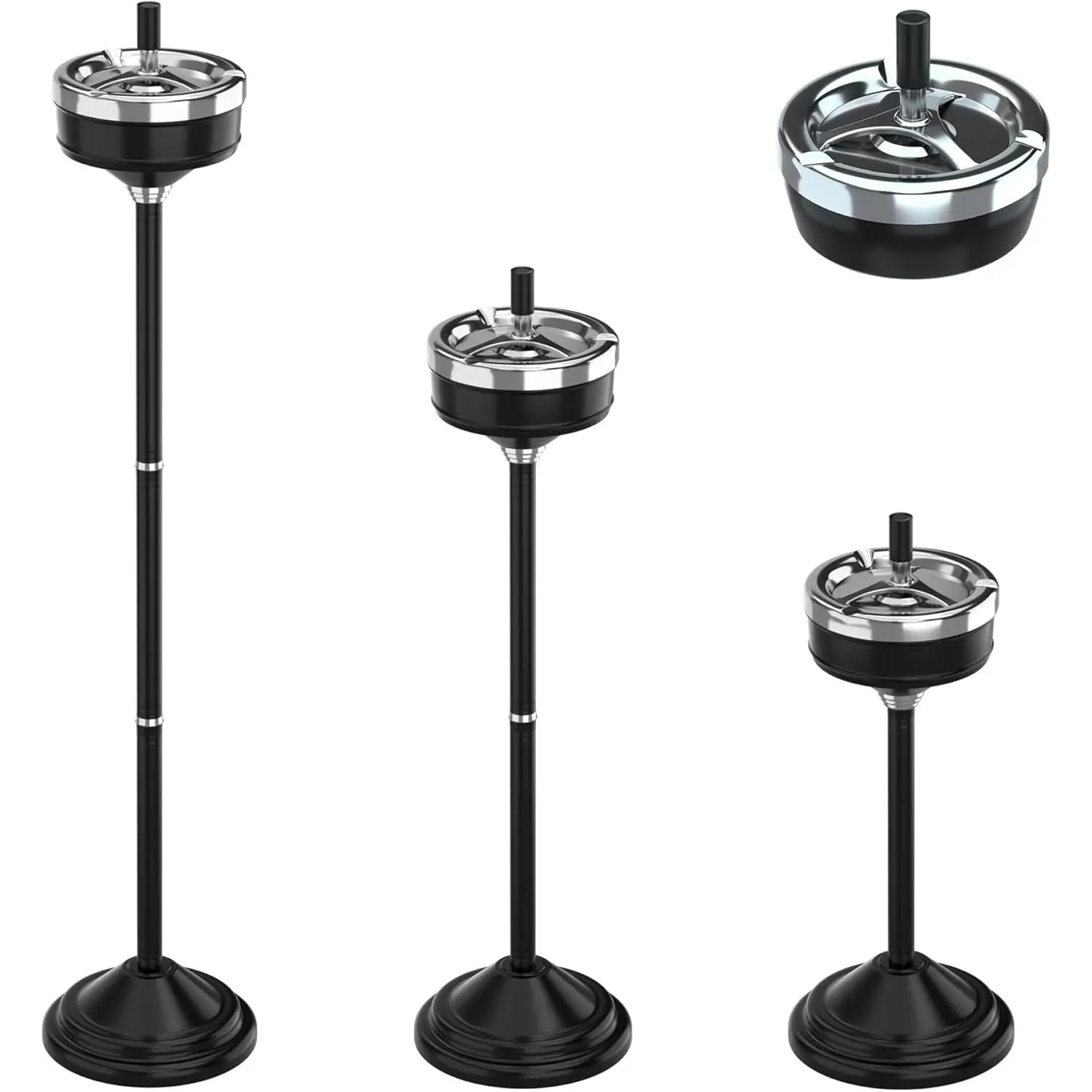 RELIANCER Floor Standing Ashtray w/Spinning Lid,Adjustable 16" - 31.5" Cigarette Ash Tray,Outdoor Stainless Steel Cigar Container Ash Holder w/Weighted Base,Cigarette Butt Receptacle Disposal for Home