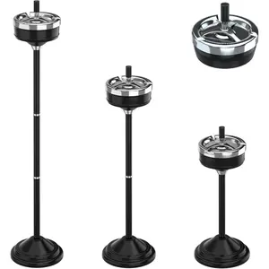 RELIANCER Floor Standing Ashtray w/Spinning Lid,Adjustable 16" - 31.5" Cigarette Ash Tray,Outdoor Stainless Steel Cigar Container Ash Holder w/Weighted Base,Cigarette Butt Receptacle Disposal for Home