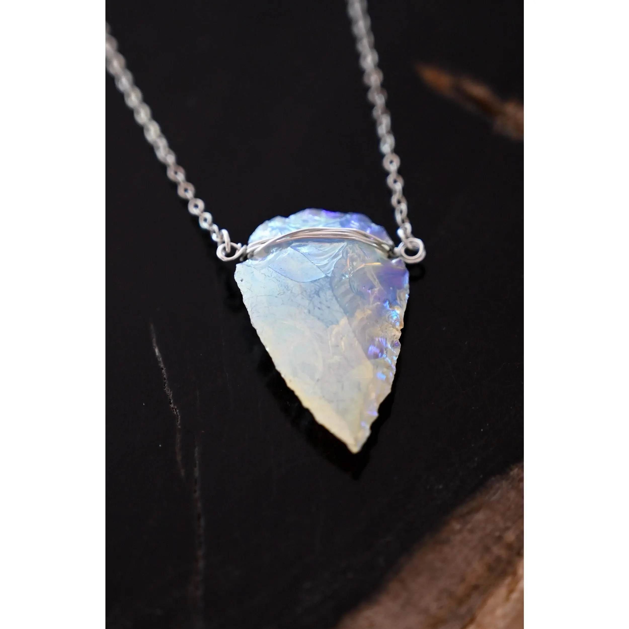 Angels Are Everywhere Aura Opalite Arrowhead Silver Necklace