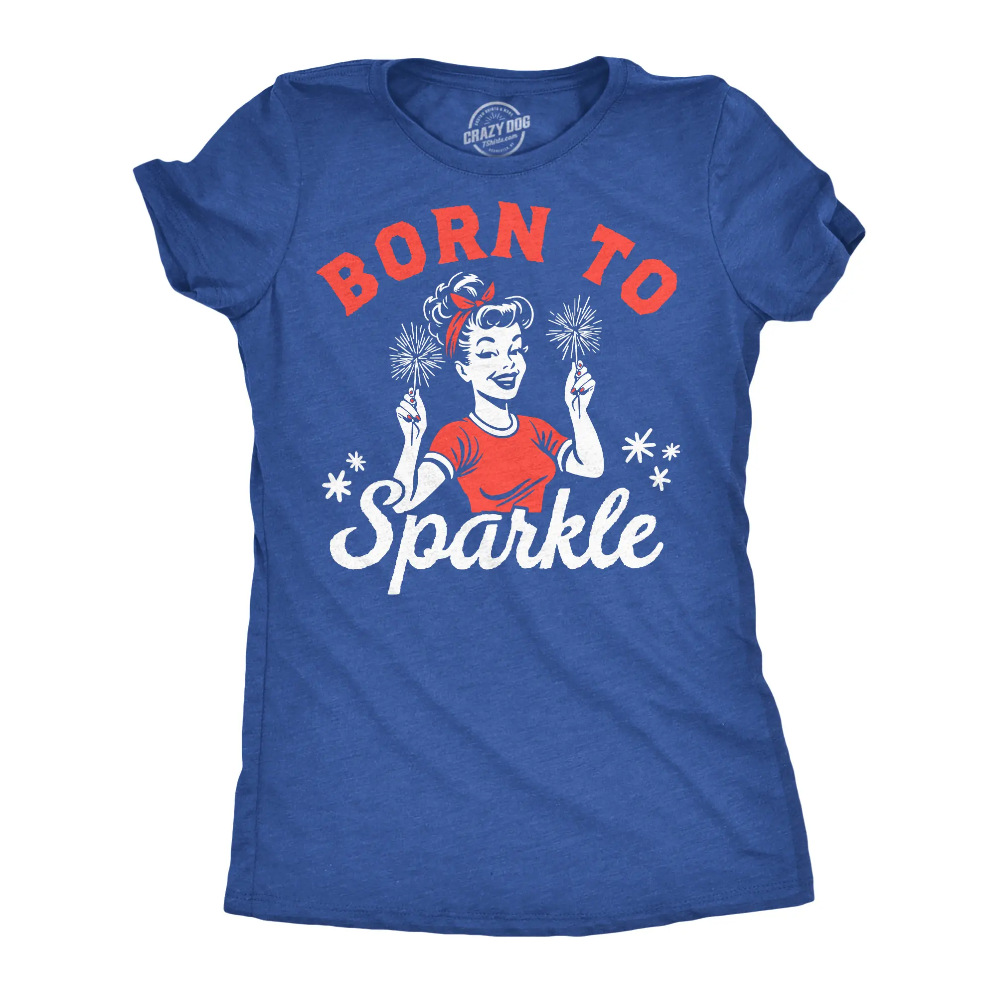 Womens Funny T Shirts Born To Sparkle Fourth Of July Tee For Ladies Funny Womens T Shirts Cute Vintage Fashion Casual Ladies T-Shirt Gift Patriotic Tops for Women Women's Novelty Tees Royal -