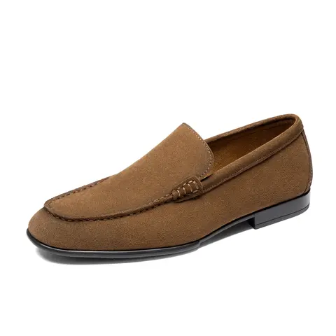 BRUNO MARC Men's Classic Real Leather No-Tie Sleek Loafers - Round Toe, Lightweight, Breathable Slip-Ons with Rubber Sole, Dress & Formal Wear, All-Season Chic Brown Classic Slip-Ons & Flat Shoes