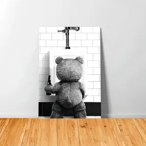 NBHYK Ted Movie Poster Teddy Bear Print, Black & White Wall Art for Bathroom Restroom Nursery Kids Room, Waterproof Fade-Resistant Canvas Art Decor for Home Hotel Restaurant Bar