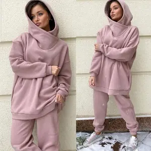 Women's Two Piece Sets Solid Long Sleeve Scuba Hooded Sweatsuit