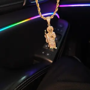 Gold Plated Mid Size Iced Saint Jude Pendant with 24 Inch 4mm Rope Chain Stylish Accessory Necklace Gift Jewelry Fashionable