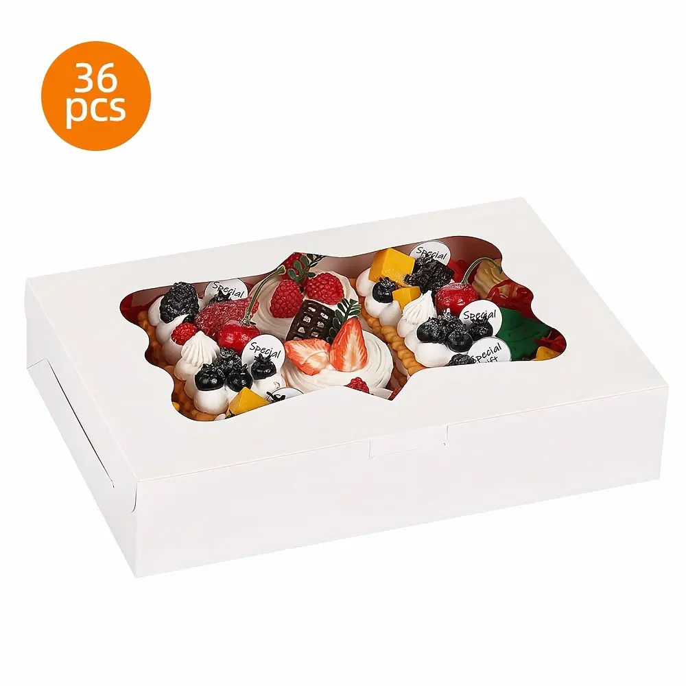 TOMNK 36pcs Cupcake Boxes with Window, Bakery Cake Boxes, Cookie Boxes, Cajas Para Cupcakes De, Pastry Boxes for Chocolate, Strawberries, Muffins, Donuts, Easy to Assemble, for Birthday Party, Wedding, 12x8x2.5in