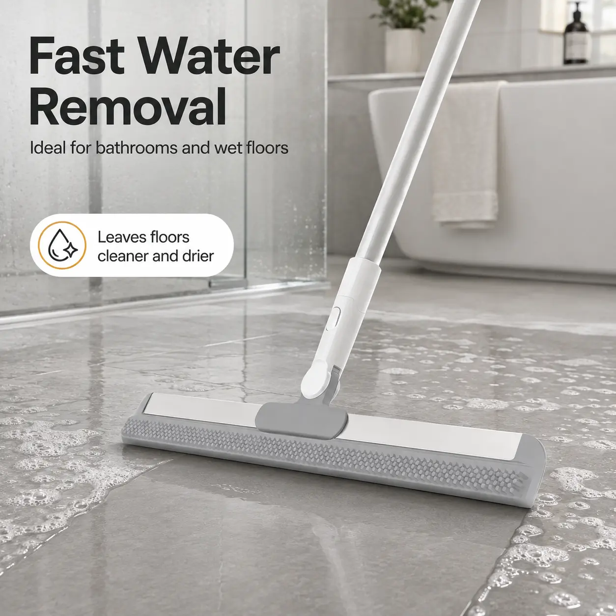 Multifunctional Silicone Floor Squeegee Broom with Telescopic Handle, Pet Hair Sweeper and Water Scraper for Floors, Windows, Bathrooms, Kitchens, Carpets and Everyday Household Cleaning