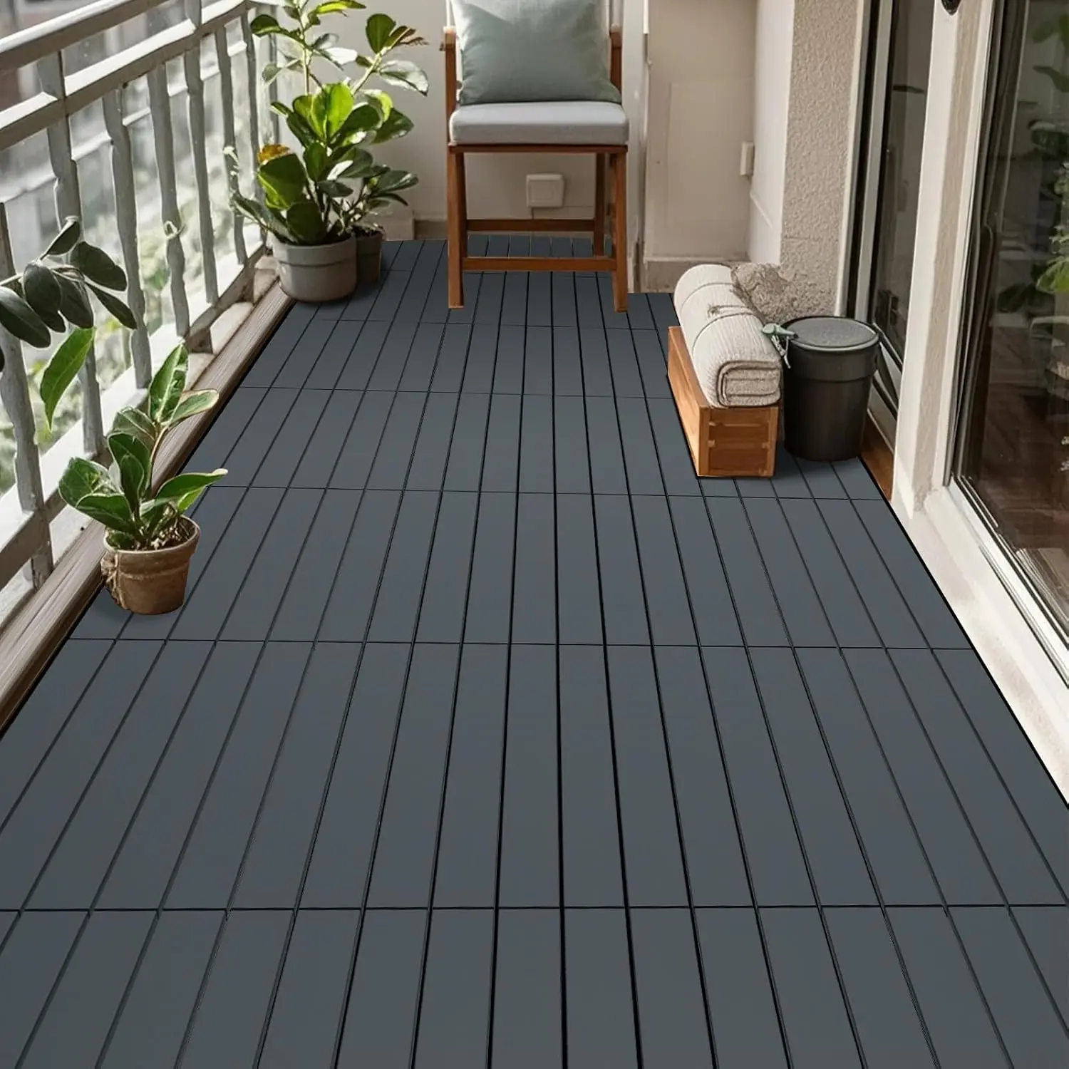 24-Piece Interlocking Deck Tiles, 12x24 in Extra-Long Non Slip Floor, Water Resistant Floors for Multi-Weather Use, Suitable for Patios, Balconies, Indoors & Outdoors, Extra-Large Size,summervibes Durable Pvc High Grade Pvc