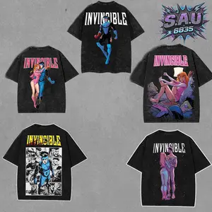 [COLLECTION] Invincible Mark Grayson and Atom Eve Comic Graphic Tee Superpowered Couple Heavyweight Acid Wash Boxy Fit Premium Cotton T-shirt for Men Women Streetwear Apparel Distressed Washed Tee