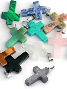 20pcs Cross Charms, Multicolor Chakra Stone Cross Pendants, DIY Jewelry Making Supplies, Random Colors, Necklace Bracelet Earring Accessories, Crucifix Pendant