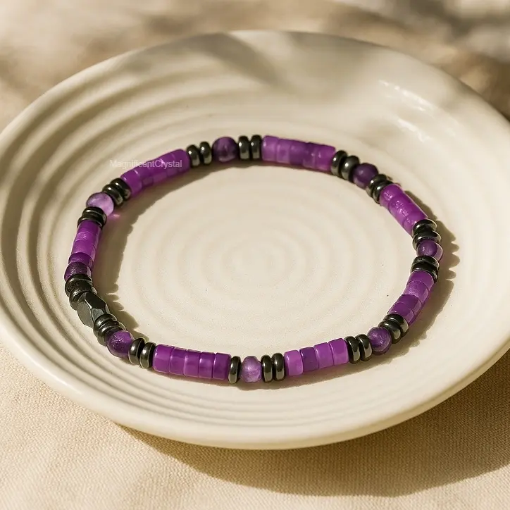 Amethyst Hematite Stone Bracelet Women Men Energy Jewelry Birthday Xmas Gifts