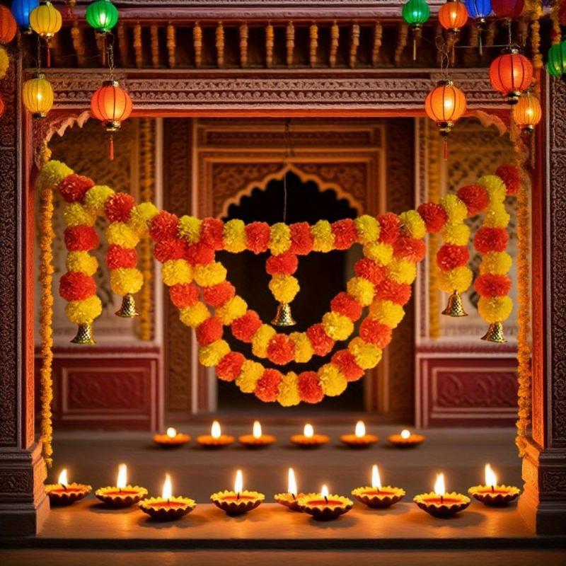 100cm/39inch Artificial Marigold Hanging Flower for Diwali, Halloween, Mexican Day of the Dead, Wedding Door Curtain, Festival Decoration, Festive Occasion, |vibrant Floral Display|plastic Flowers, Artificial Flowers For Home Decor