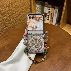 Motorola Razr 70/60/50 Ultra Smartphone Case, Korean Retro Sunflower Totem Magnetic Holder Amber Star Bracelet Hard Cover, Stylish Cellphone Handheld Devices Accessories