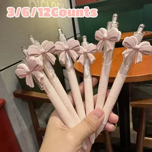 6-Piece Pink Bow and Heart-Shaped Pen Set, Ballpoint Pen Kit, Ballpen Set, Pink Ballpoint Pens with Bow and Heart Design, Durable Plastic Party Favors for Weddings, Birthdays, Valentine's Day, Ideal Gift for Women and Princess Themes