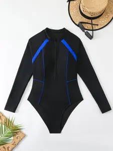 New Women's One-Piece Wetsuit, Long Sleeve Sun Protection Quick-Dry Slimming Surfing Rafting Snorkeling Swimsuit, Ideal for Water Activities