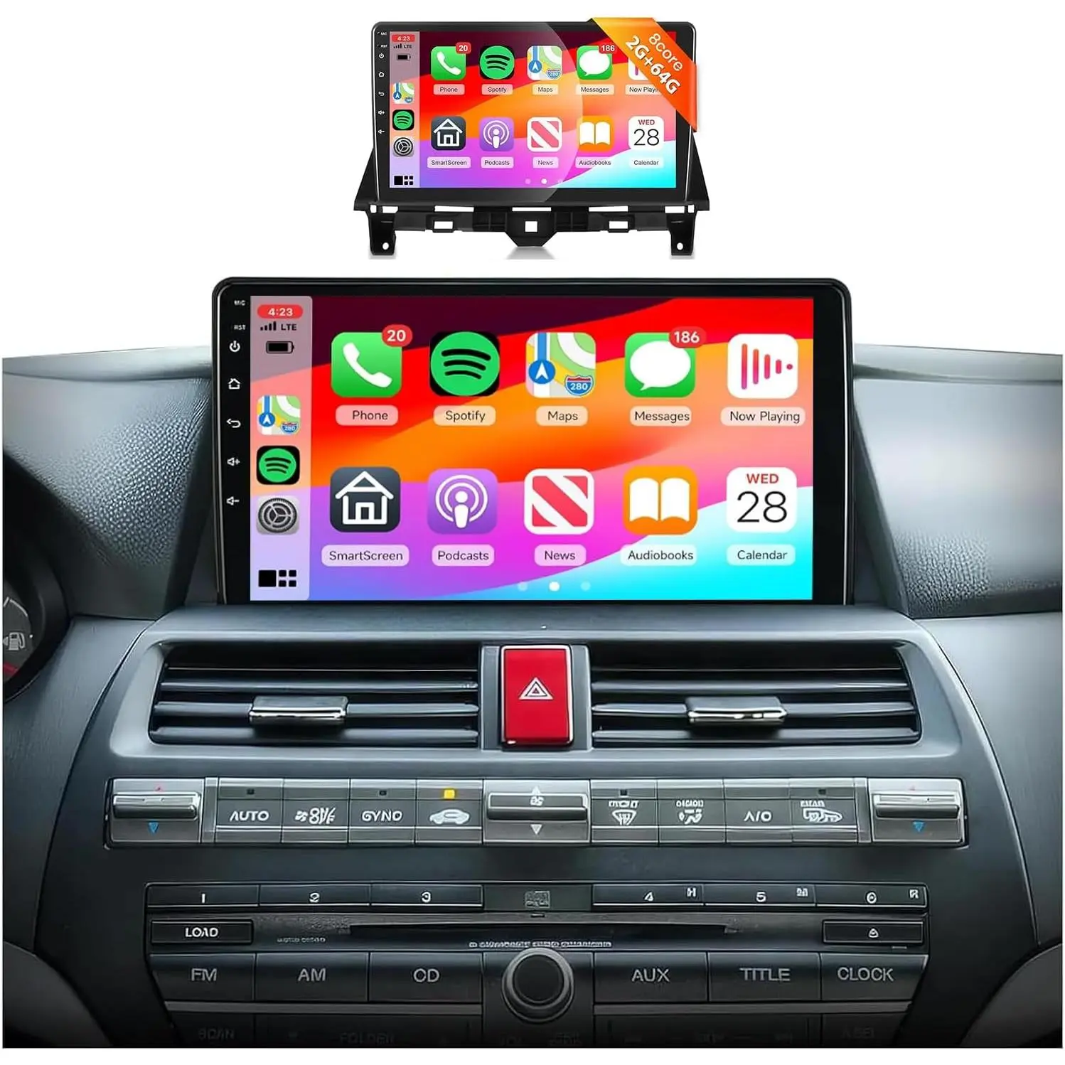 RIMOODY Car Media Player for 2008-2013 Honda Accord 8, 10.1-in 1280x720P QLED Touchscreen, 8-Core 2G+64G Car Audio Radio Stereo, DSP 46EQ, Wireless CarPlay, Android Auto, 5.0 Bluetooth, GPS, WiFi, AHD Rear Camera, MirrorLink, Father's Day Gift Option