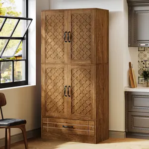 Tribesigns 70" Tall Kitchen Pantry with Drawer and Shelves, Large Rustic Wood Food Pantry Cupboard for Kitchen, Dining Room, Bathroom, Brown