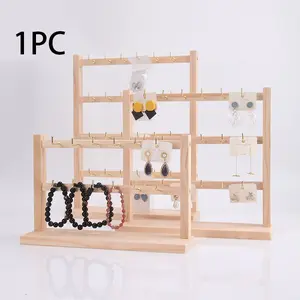 1pc Solid Wood Jewelry Display Stand, Keychain Holder, Earring Rack, Pendant Organizer, Home Decor Storage Shelf, Store Merchandise Display