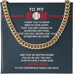 Boys Baseball Necklace Gold To My Son From Mom, Baseball Chains For Boys, Pendant Gifts Dad Player, Inspiration Jewelry Gift For Christmas Cuban Link Chain Necklaces Present For Men Leonadora