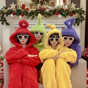 [Soft Teletubbies Pajamas] Super Soft Teletubbies One-piece Pajamas - Halloween Cartoon Cosplay Loose One Piece Costume Hooded Jumpsuit - Adult Pajama, Cute Cartoon Teletubbies One-piece Couple Pajamas, Home Clothes, Girlfriends Clothes Rob