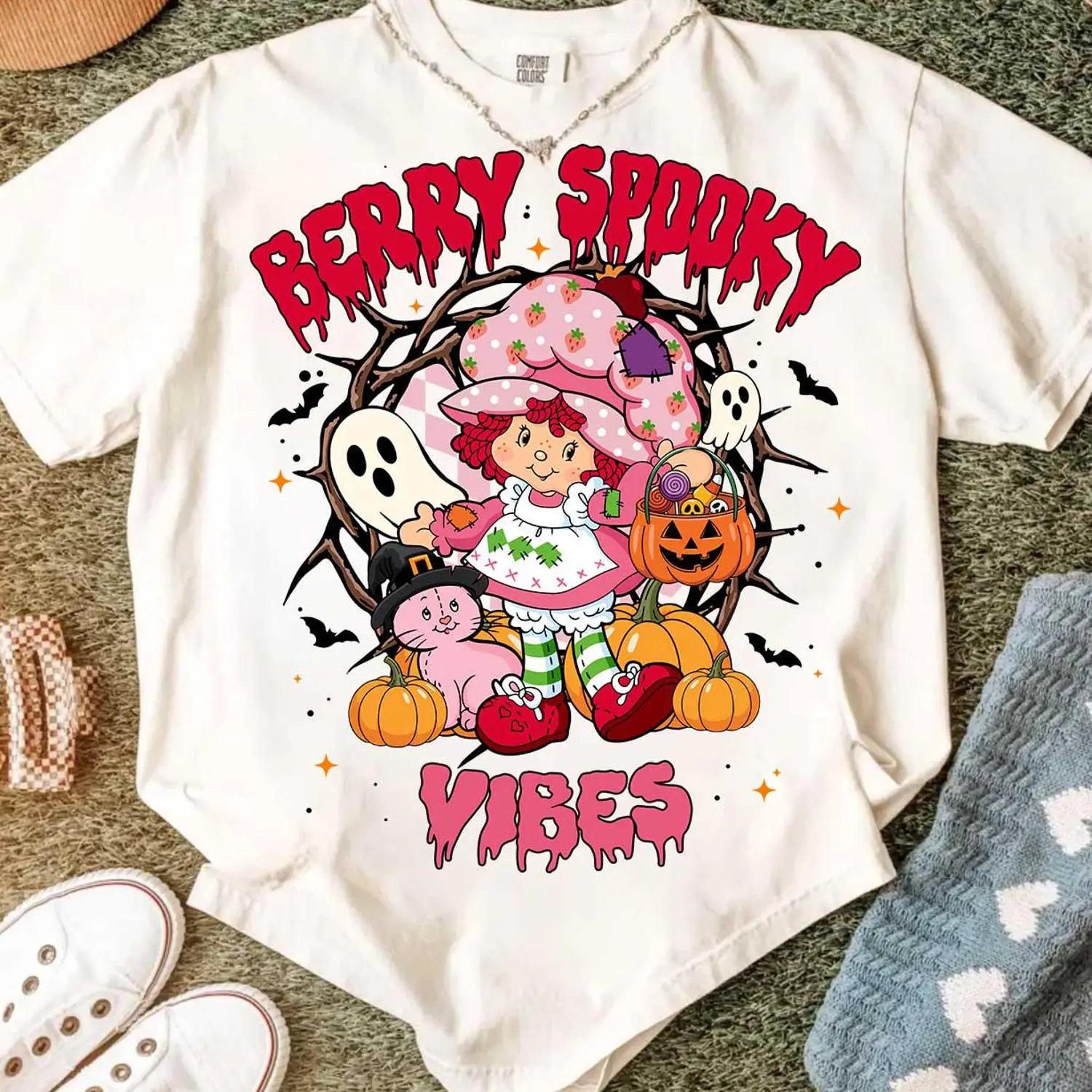 Cute Berry Spooky Vibes Shirt, Pink Halloween Shirt, Berry Girl, Strawberry And Friends, Berry Sweet Girl Cartoon, Cartoon 80s 552S