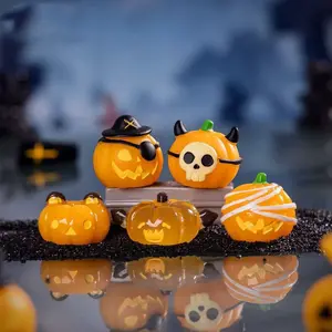 Halloween Pumpkin Head Resin Figurine Micro Landscape Evil Pumpkin Vehicle Desktop Decoration DIY Ornaments for Spooky Halloween Decor Room Compact Stylish Halloween Decor