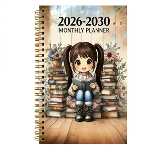 5-year planner, diary, Spiral Notebook with female-themed cover design for reading enthusiasts, annual calendar, monthly labels