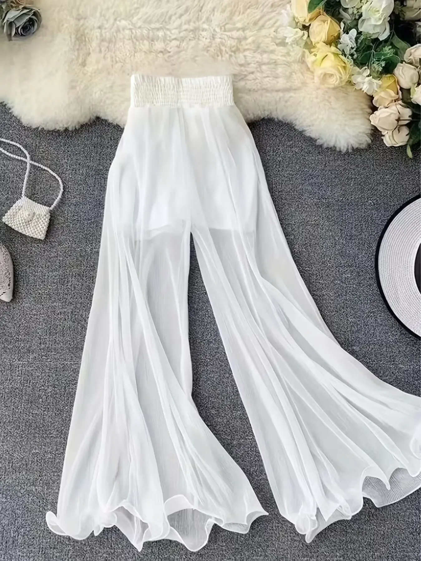 New Women's Summer Wide Leg Pants, Ruffle Fish Tail Bell Bottoms, Casual Long Pants, Casual Street Trousers, Fashionable and Comfortable, Elastic, Perfect for Daily Wear