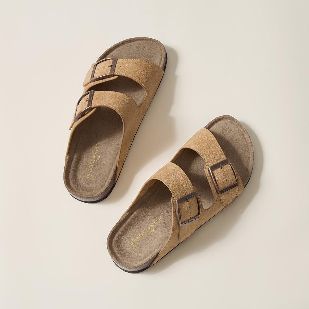 BOSTANTE  Flat Sandals For Women men  Cork Footbed Womens Sandals with arch support Vacation Essentials Slides for Women Footwear