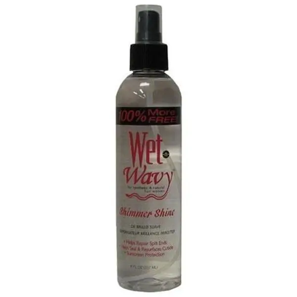 Wet n Wavy Shine Spray with Silicone, Advanced Shimmer Formula for Shiny Hair & Sunscreen Protection, Repairs Damaged & Chemically Treated Hair and Weaves, 8 oz, Sun Protection, 8Oz, Parfumed, Shine Boost, Advanced Shine Formula