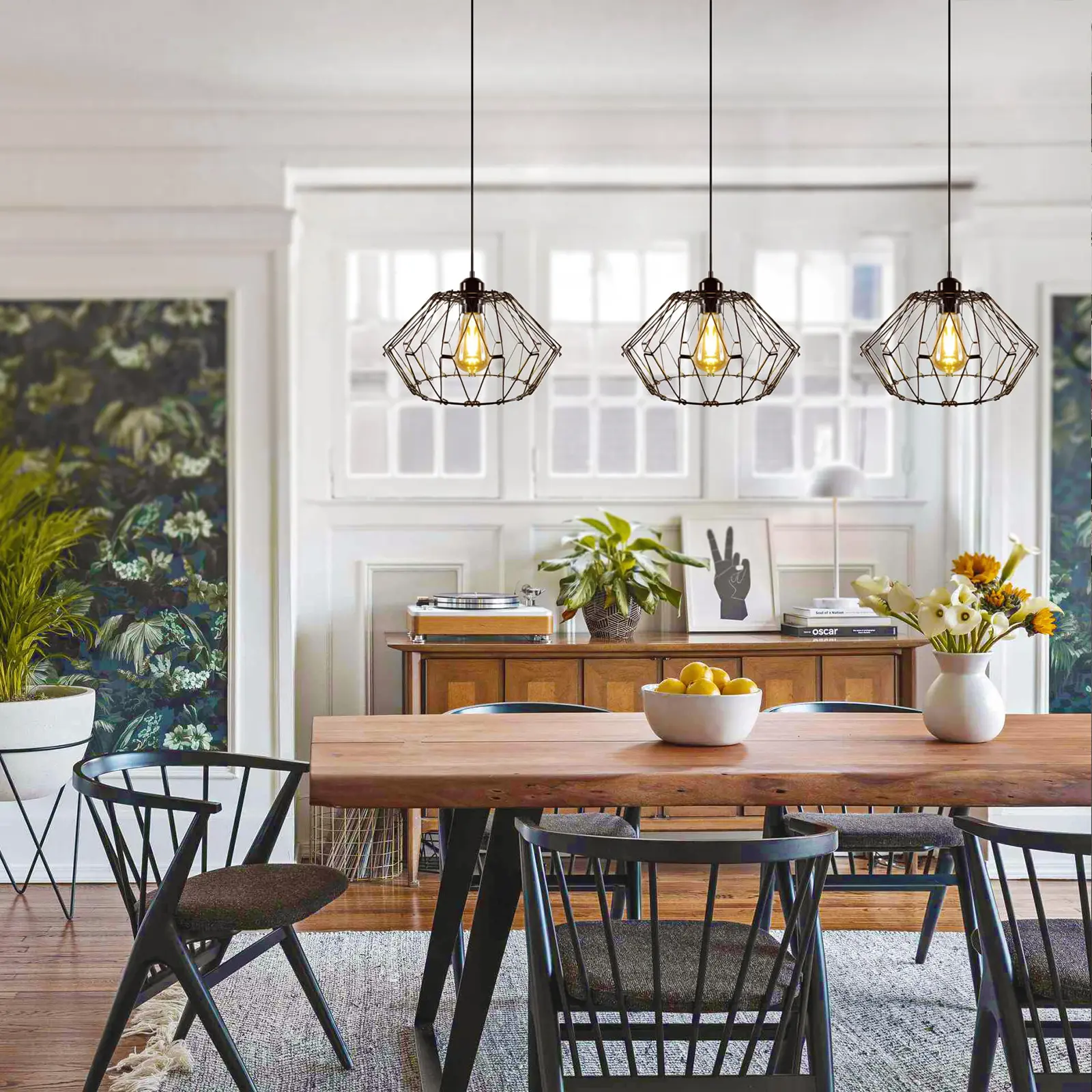 Vintage Industrial Metal Cage Pendant Chandelier with Shade - E27 Base, 85V-265V AC Power, 1-Light Deformable Home Decor Fixture, Adjustable Height, Easy Install for Indoor Kitchens, Commercial Spaces (Bulb Not Included)
